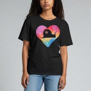 Gildan Colorful Snail Heart Graphic T-Shirt Size 2XL Black Cotton Cute Tee